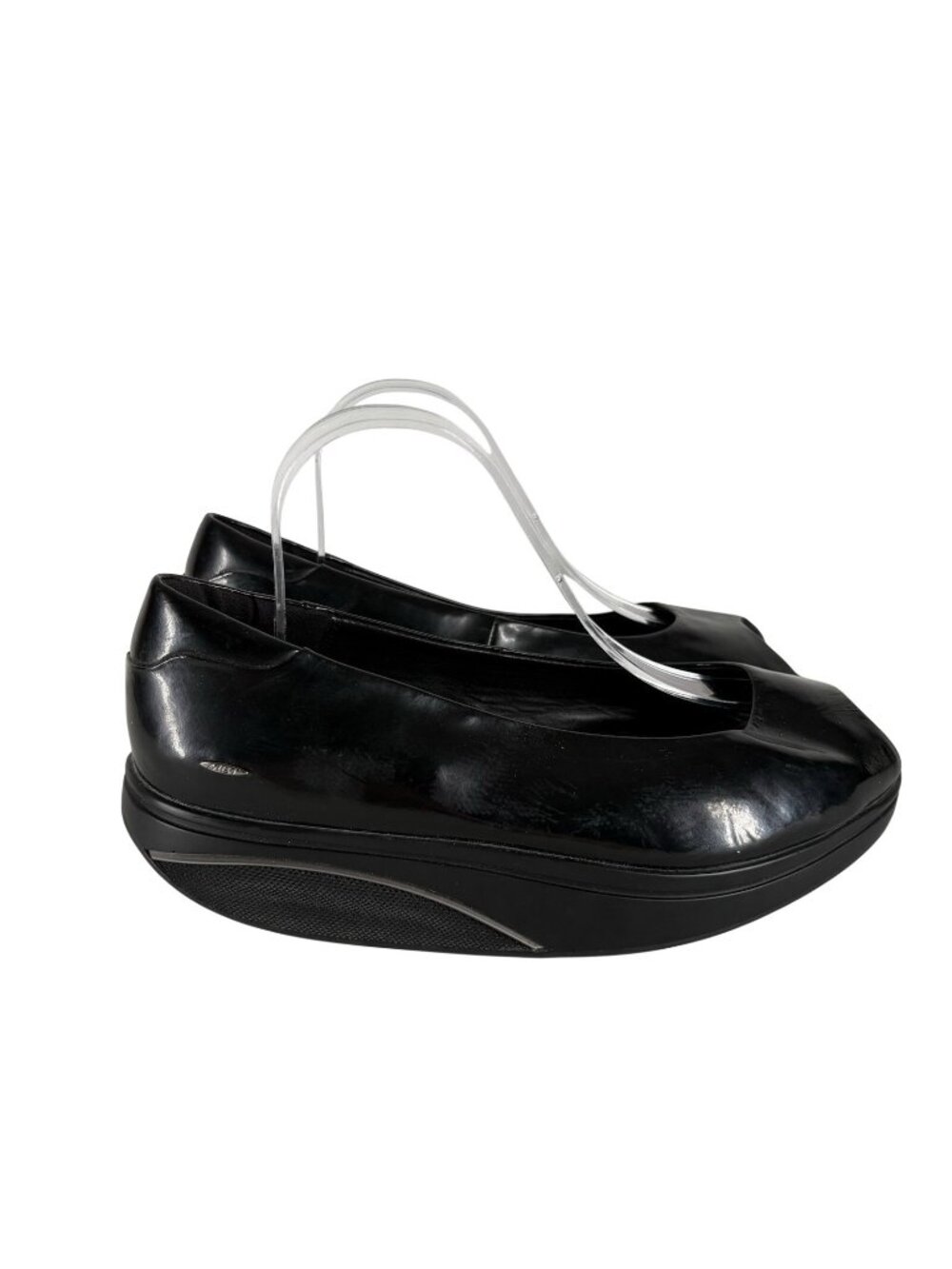 MBT Women Size 8-8.5 Black Patent Leather Peep Toe Slip On Rocker Kianga Shoes